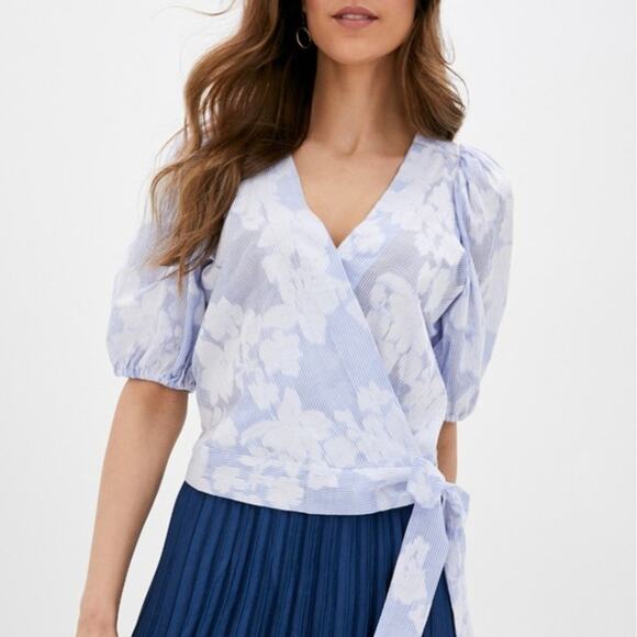 Banana Republic Floral Puff Sleeve Blouse Top Smart Prep Beach Clean Romantic, S - Picture 3 of 11